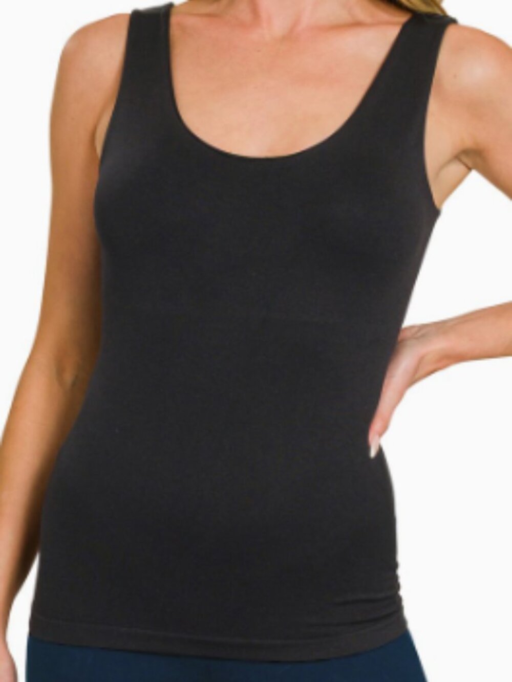 Zenana Seamless Tank Top with Built in Bra-Black, NWOT